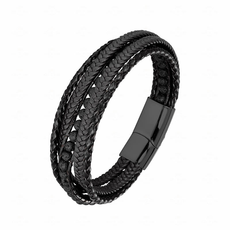 Pulsera de cuero reforzado con cuentas de amazonita, ágata india, hematita y Buddha Stones - Hebilla negra de roca de lava - 18-22 cm - image 23