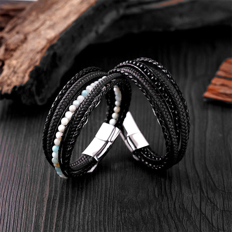 Pulsera de cuero reforzado con cuentas de amazonita, ágata india, hematita y Buddha Stones - image 27