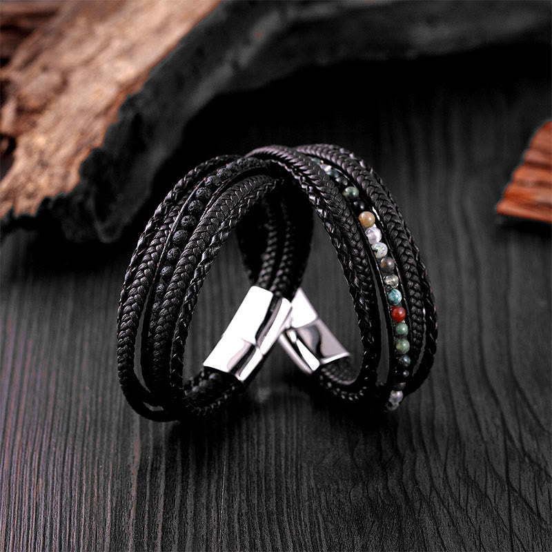 Pulsera de cuero reforzado con cuentas de amazonita, ágata india, hematita y Buddha Stones - image 28