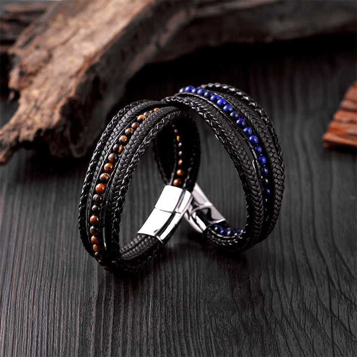 Pulsera de cuero reforzado con cuentas de amazonita, ágata india, hematita y Buddha Stones - image 29