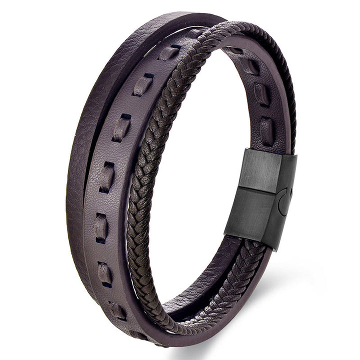 Pulsera de cuero trenzado multicapa con hebilla de acero y titanio y Buddha Stones - Marrón multicapa (circunferencia de la muñeca: 18-20 cm) - image 14