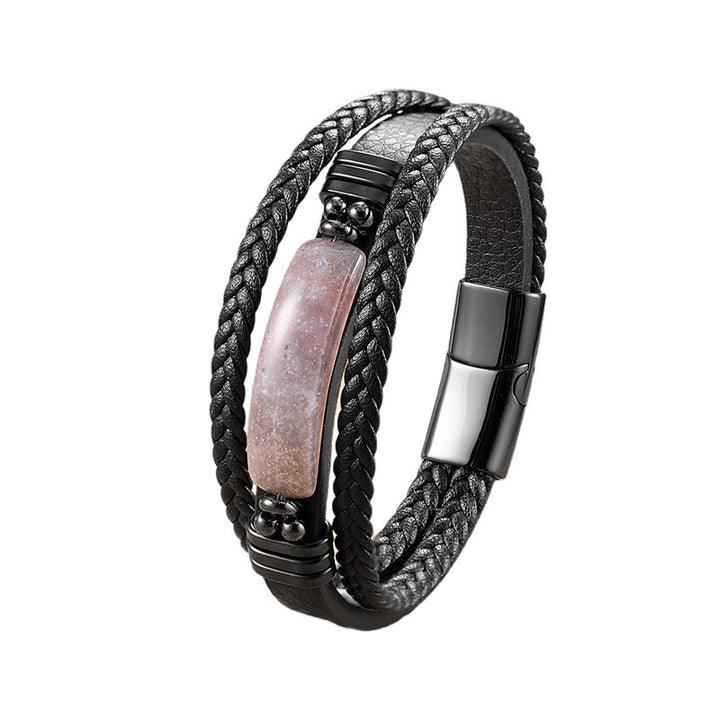Pulsera reforzada de cuero, acero y titanio con Buddha Stones, hematita, lazurita, lapislázuli, piedra brillante negra y cristal rosa. - image 25