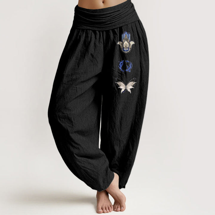 Pantalones Buddha Stones, pez koi y mariposa para mujer, con cintura elástica - Negro - US16，UK/AU20，EU48 (3XL) - image 5