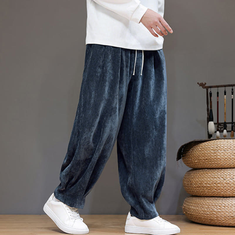 Pantalones tipo harem para hombre, de algodón de color liso, con forro polar grueso y bolsillos, de Buddha Stones Winter. - Azul medianoche - US/UK/AU46, EU56 (5XL) - image 0