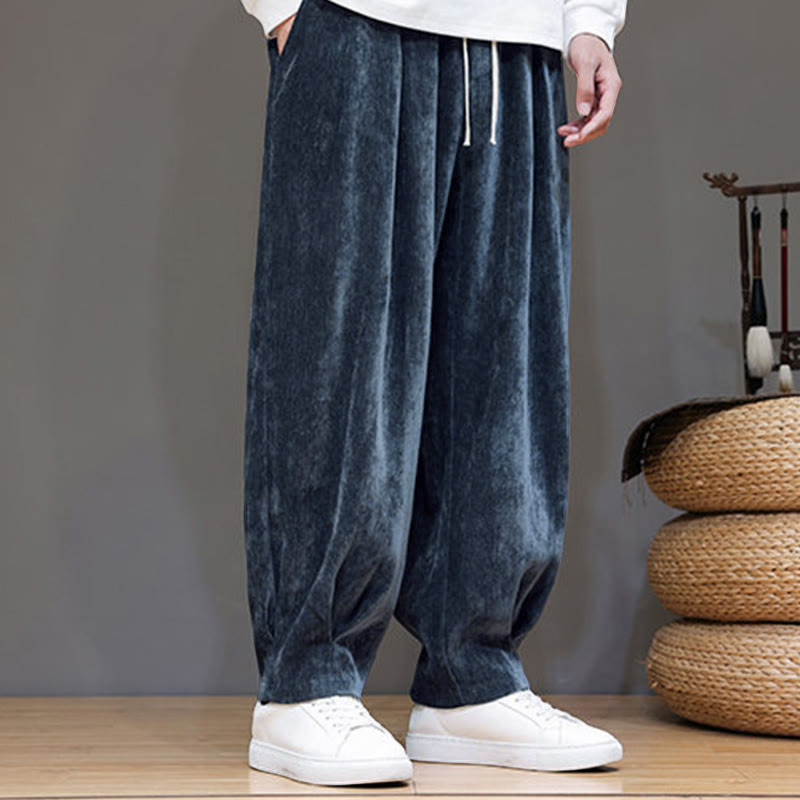 Pantalones tipo harem para hombre, de algodón de color liso, con forro polar grueso y bolsillos, de Buddha Stones Winter. - image 1