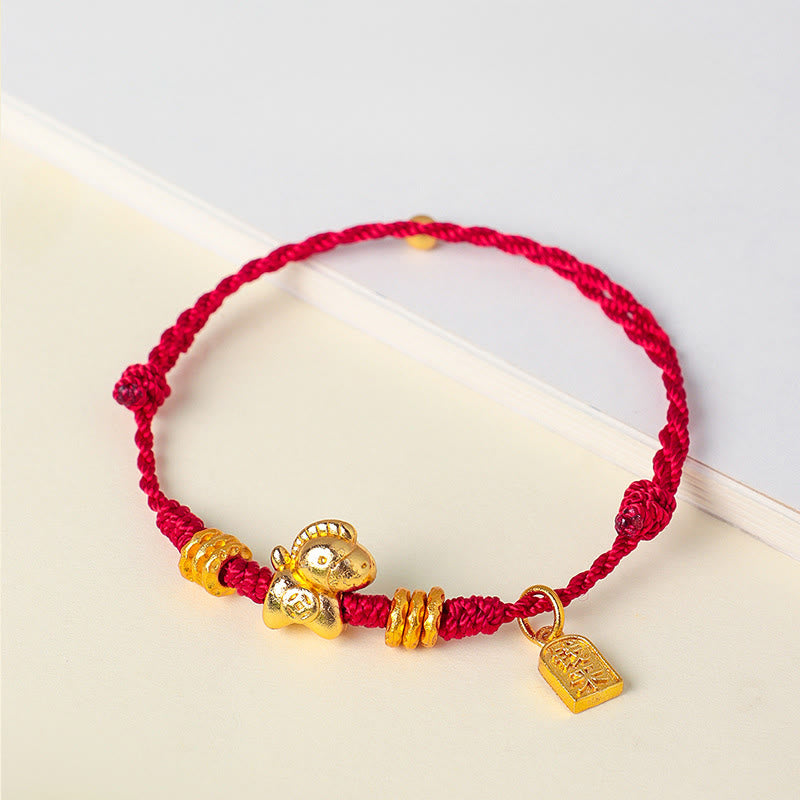 Pulsera ajustable de hilo trenzado con Buddha Stones, Año del Caballo, Éxito y Fuerza - Cuerda roja (circunferencia de la muñeca: 14-19 cm) - image 0