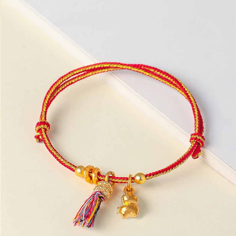 Pulsera ajustable de hilo trenzado con Buddha Stones, Año del Caballo, Éxito y Fuerza - Cuerda roja y amarilla (circunferencia de la muñeca: 14-19 cm) - image 7