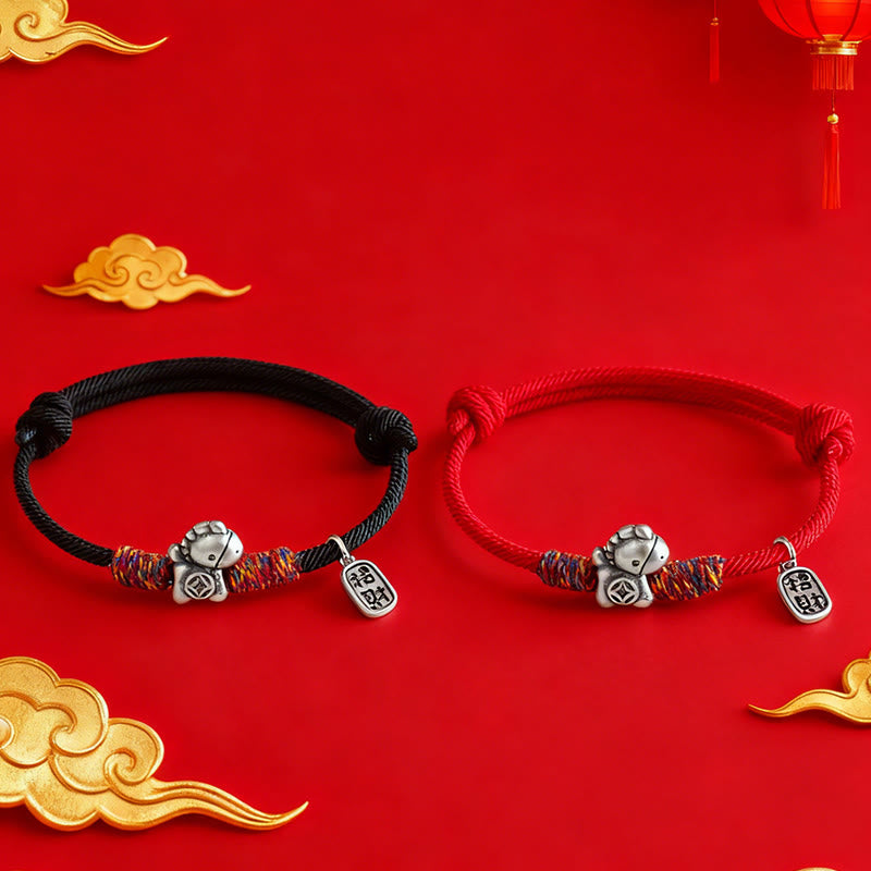Pulsera de cuerda con Buddha Stones en plata de ley 999 con el símbolo del Año del Caballo Fu para atraer la fortuna - image 17