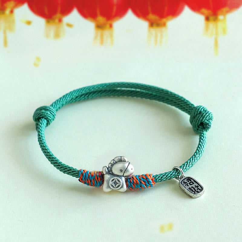 Pulsera de cuerda con Buddha Stones en plata de ley 999 con el símbolo del Año del Caballo Fu para atraer la fortuna - Cuerda verde (circunferencia de la muñeca: 14-19 cm) - image 18