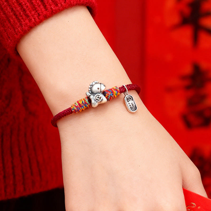 Pulsera de cuerda con Buddha Stones en plata de ley 999 con el símbolo del Año del Caballo Fu para atraer la fortuna - image 3