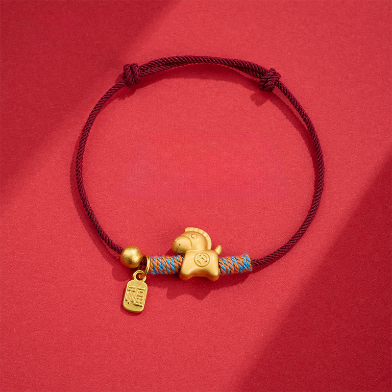 Pulsera tejida a mano con Buddha Stones y símbolo de la suerte del Año del Caballo Fu - Cuerda roja oscura (circunferencia de la muñeca: 14-19 cm) - image 8