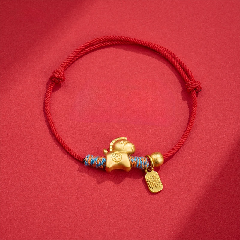 Pulsera tejida a mano con Buddha Stones y símbolo de la suerte del Año del Caballo Fu - Cuerda roja (circunferencia de la muñeca: 14-19 cm) - image 1