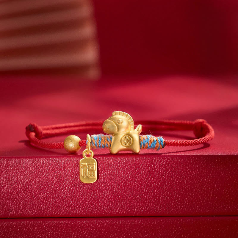 Pulsera tejida a mano con Buddha Stones y símbolo de la suerte del Año del Caballo Fu - image 0