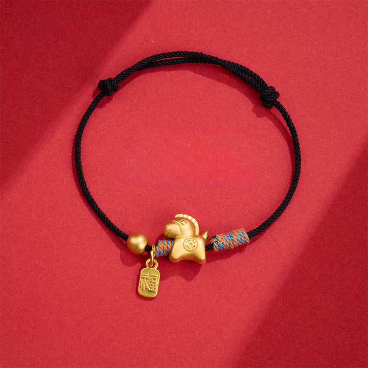 Pulsera tejida a mano con Buddha Stones y símbolo de la suerte del Año del Caballo Fu - Cuerda negra (circunferencia de la muñeca: 14-19 cm) - image 9