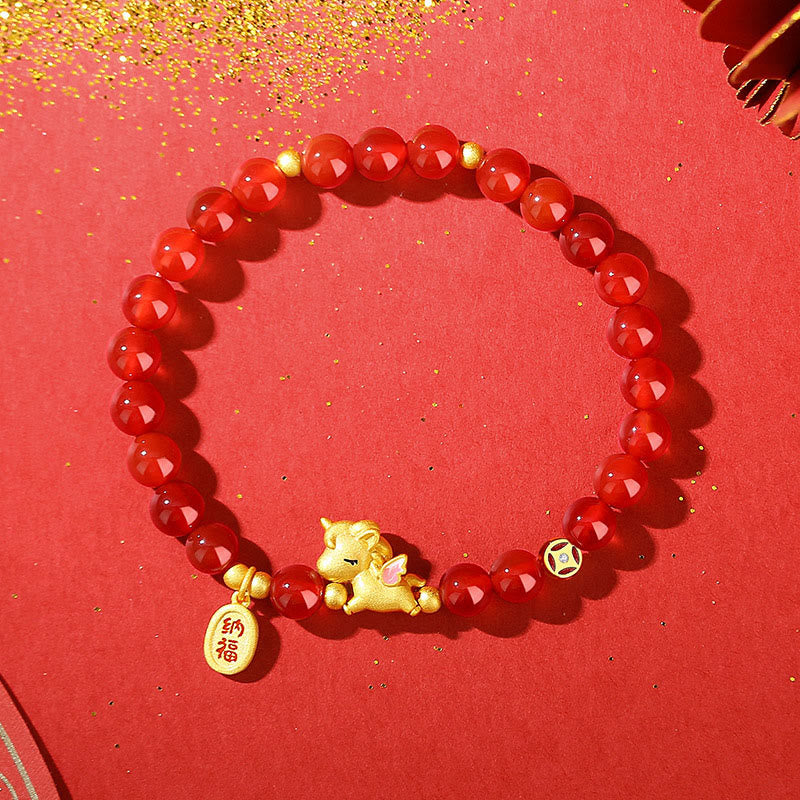 Pulsera de cuentas de ágata roja de plata de ley 925 con Buddha Stones y el Año del Caballo - image 2
