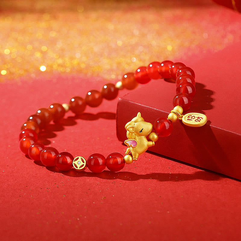Pulsera de cuentas de ágata roja de plata de ley 925 con Buddha Stones y el Año del Caballo - image 1