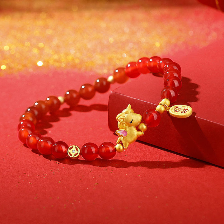 Pulsera de cuentas de ágata roja de plata de ley 925 con Buddha Stones y el Año del Caballo - image 1