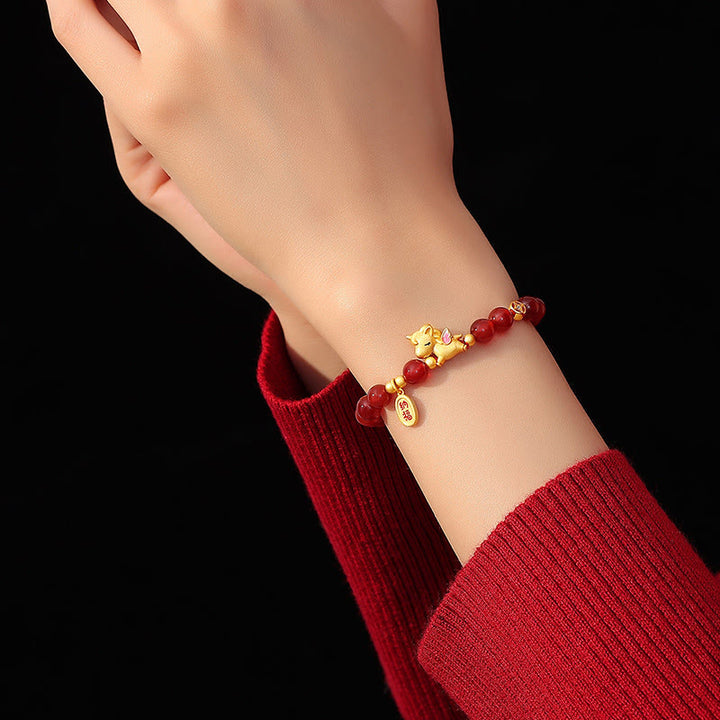 Pulsera de cuentas de ágata roja de plata de ley 925 con Buddha Stones y el Año del Caballo - image 4