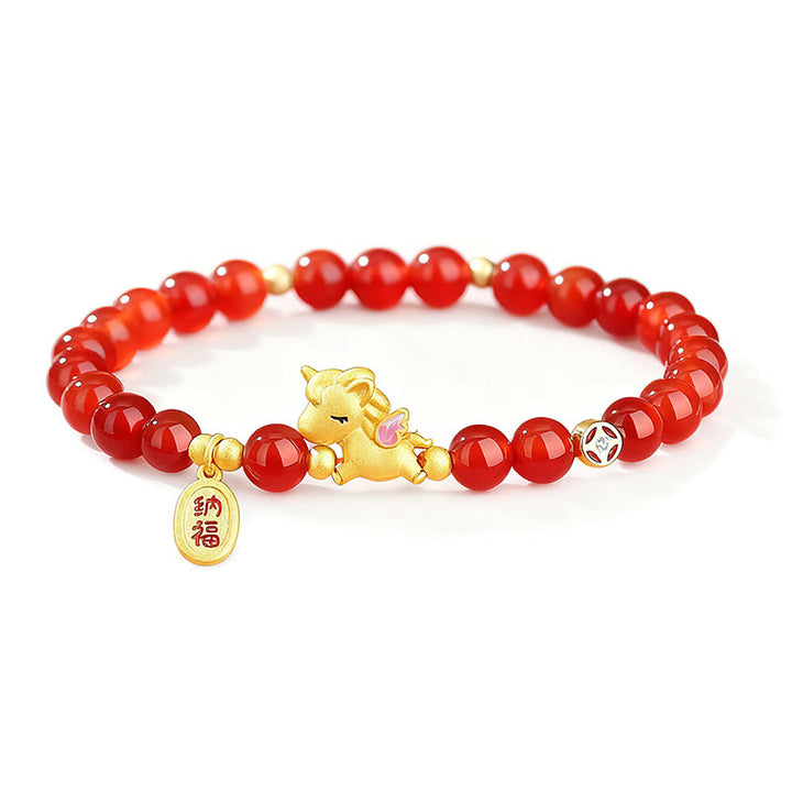 Pulsera de cuentas de ágata roja de plata de ley 925 con Buddha Stones y el Año del Caballo - image 5