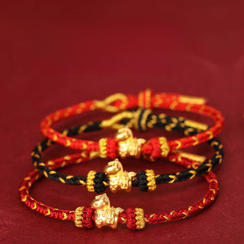 Pulsera ajustable de cuerda trenzada con Buddha Stones, oro 999, Año del Caballo - image 22