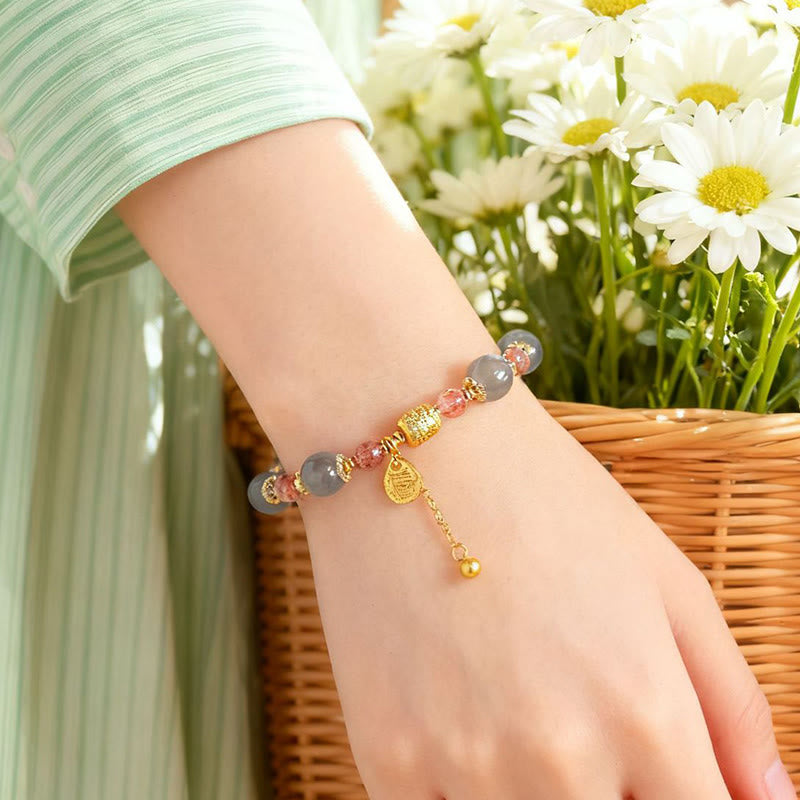 Pulsera de cuentas curativas positivas de piedra lunar de cuarzo fresa natural de Buddha Stones - image 20