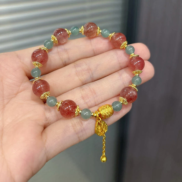 Pulsera de cuentas curativas positivas de piedra lunar de cuarzo fresa natural de Buddha Stones - image 5