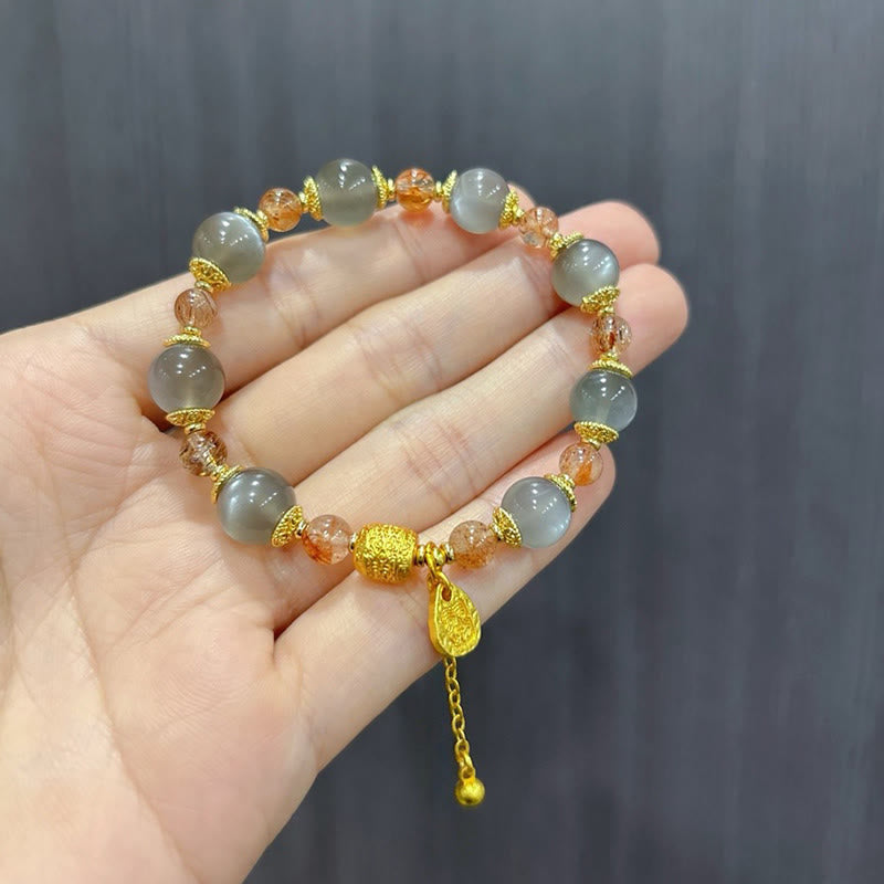 Pulsera de cuentas curativas positivas de piedra lunar de cuarzo fresa natural de Buddha Stones - image 18