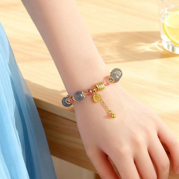 Pulsera de cuentas curativas positivas de piedra lunar de cuarzo fresa natural de Buddha Stones - image 19