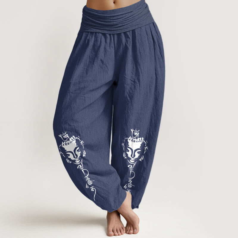 Pantalones Buddha Stones y símbolo Om, cintura elástica, para mujer - Azul pizarra oscuro - US16，UK/AU20，EU48 (3XL) - image 0