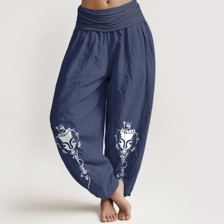 Pantalones Buddha Stones y símbolo Om, cintura elástica, para mujer - Azul pizarra oscuro - US16，UK/AU20，EU48 (3XL) - image 0