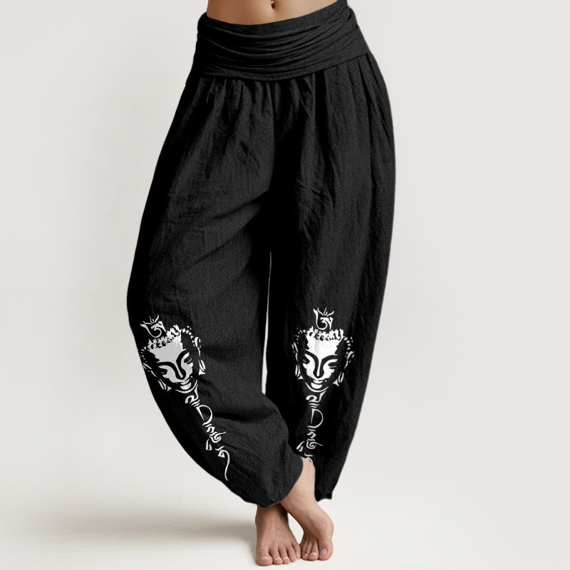 Pantalones Buddha Stones y símbolo Om, cintura elástica, para mujer - Negro - US16，UK/AU20，EU48 (3XL) - image 5