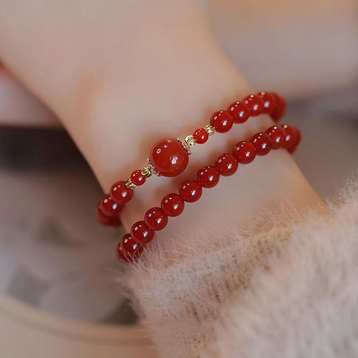 Pulsera de confianza y autoaceptación con cuentas de ágata roja de doble vuelta de Buddha Stones - Ágata roja (circunferencia de la muñeca: 13-15 cm) - image 1