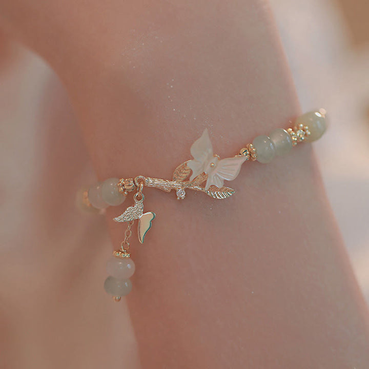 Pulsera de la prosperidad con cadena ajustable de jade hetiano y dije de mariposa de Buddha Stones - image 4