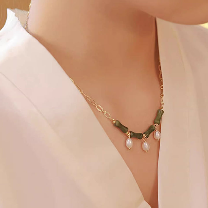 Collar con colgante de Buddha Stones, jade Tianshan, bambú y perla, para la abundancia y la riqueza. - image 8