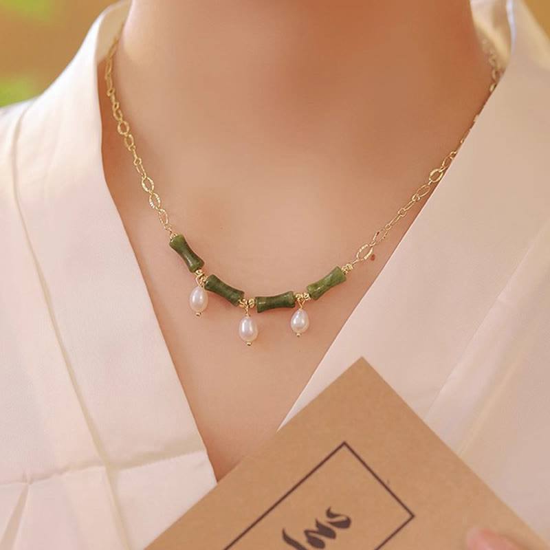 Collar con colgante de Buddha Stones, jade Tianshan, bambú y perla, para la abundancia y la riqueza. - image 6