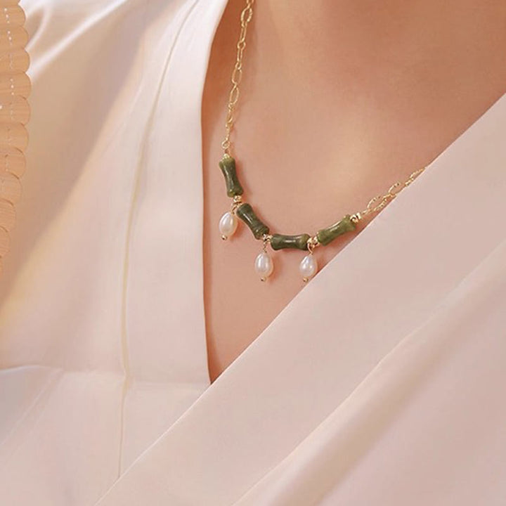 Collar con colgante de Buddha Stones, jade Tianshan, bambú y perla, para la abundancia y la riqueza. - image 9
