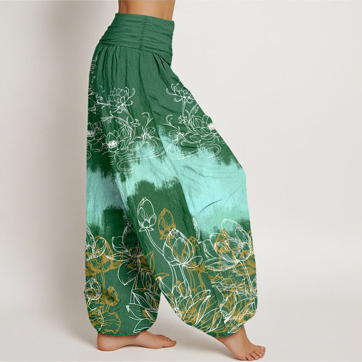 Pantalones harén de algodón con estampado de loto colorido y Buddha Stones para mujer, cintura elástica - image 2