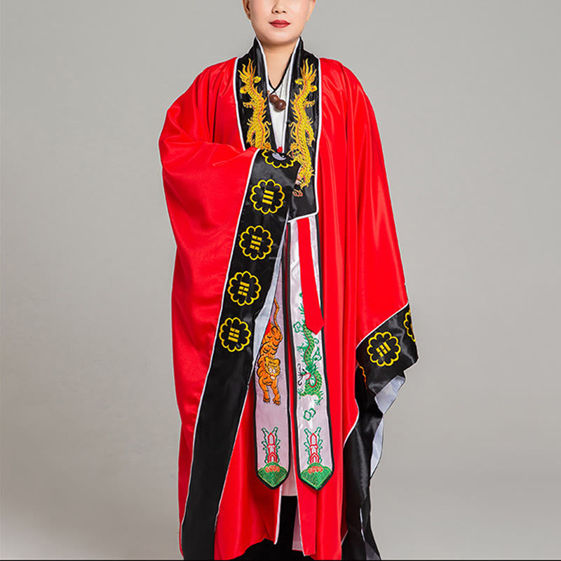Kimono taoísta unisex de manga larga y ancha con bordado de dragón y tigre de Wudang y Buddha Stones para ceremonia de Qigong - Rojo - 2XL - APTO PARA US. UK/AU - XL - image 1