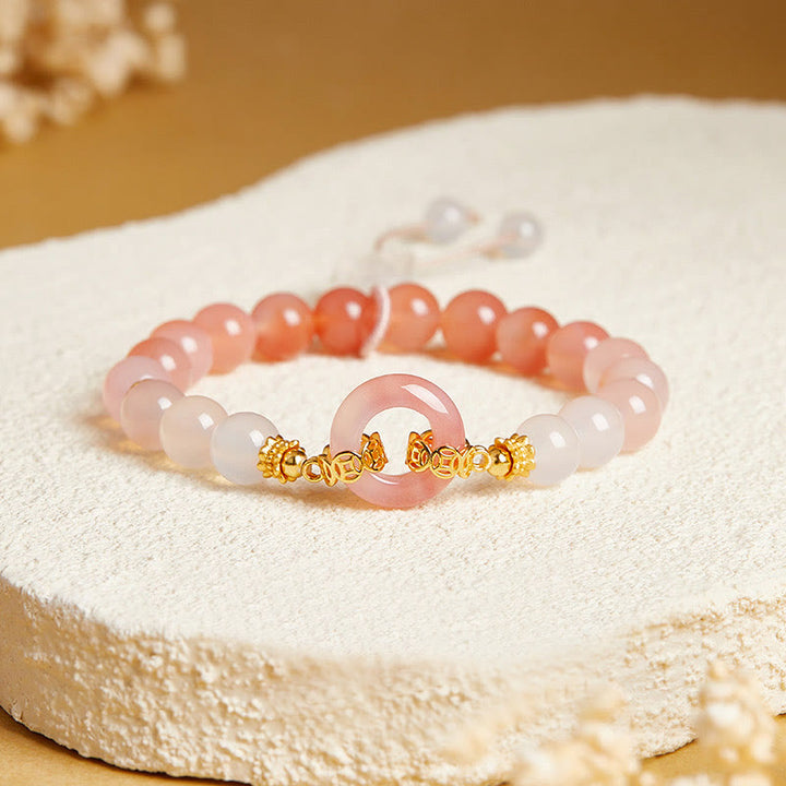 Pulsera de plata de ley 925 con Buddha Stones , ágata roja y calcedonia blanca, con hebilla de paz y confianza. - Ágata roja (circunferencia de la muñeca: 15-17 cm) - image 0