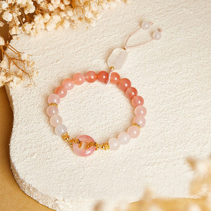 Pulsera de plata de ley 925 con Buddha Stones , ágata roja y calcedonia blanca, con hebilla de paz y confianza. - image 1