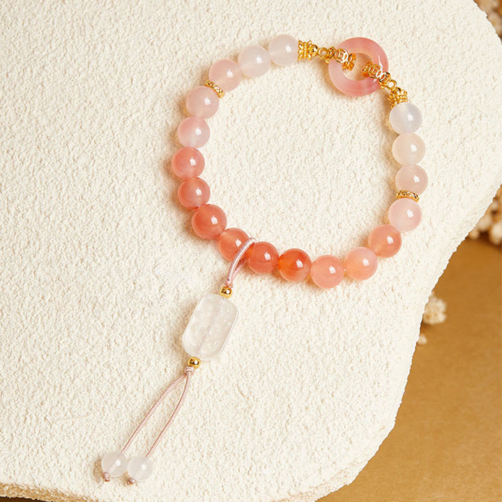 Pulsera de plata de ley 925 con Buddha Stones , ágata roja y calcedonia blanca, con hebilla de paz y confianza. - image 2