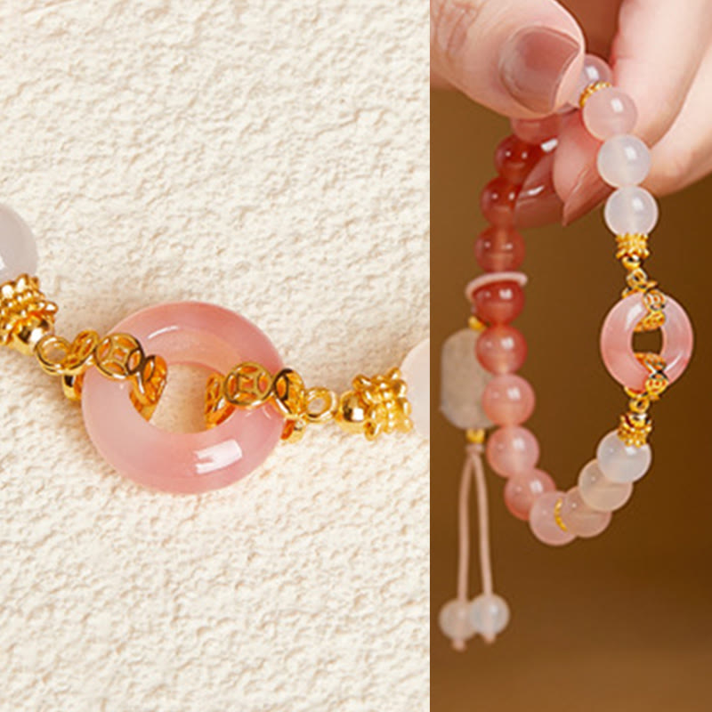 Pulsera de plata de ley 925 con Buddha Stones , ágata roja y calcedonia blanca, con hebilla de paz y confianza. - image 8