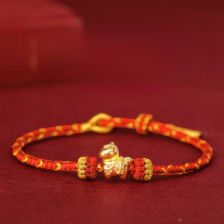 Pulsera ajustable de cuerda trenzada con Buddha Stones, oro 999, Año del Caballo - Cuerda roja - Oro 999 0,35 g - 16-18 cm - image 11