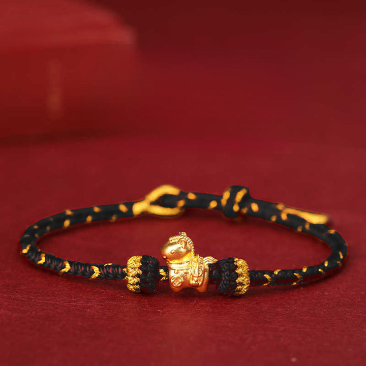 Pulsera ajustable de cuerda trenzada con Buddha Stones, oro 999, Año del Caballo - Cuerda negra - Oro 999 0,35 g - 16-18 cm - image 15
