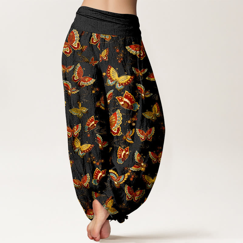 Pantalones harén de algodón con estampado de mariposas de colores y Buddha Stones para mujer con cintura elástica - image 1