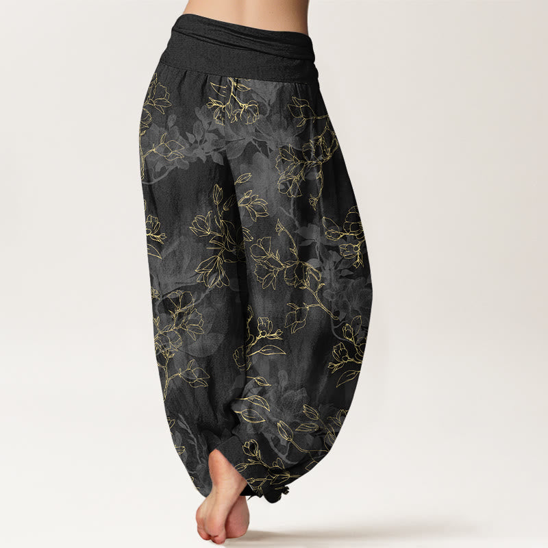 Pantalones harén de algodón con estampado de capullos de flores frescas y Buddha Stones para mujer con cintura elástica - image 6