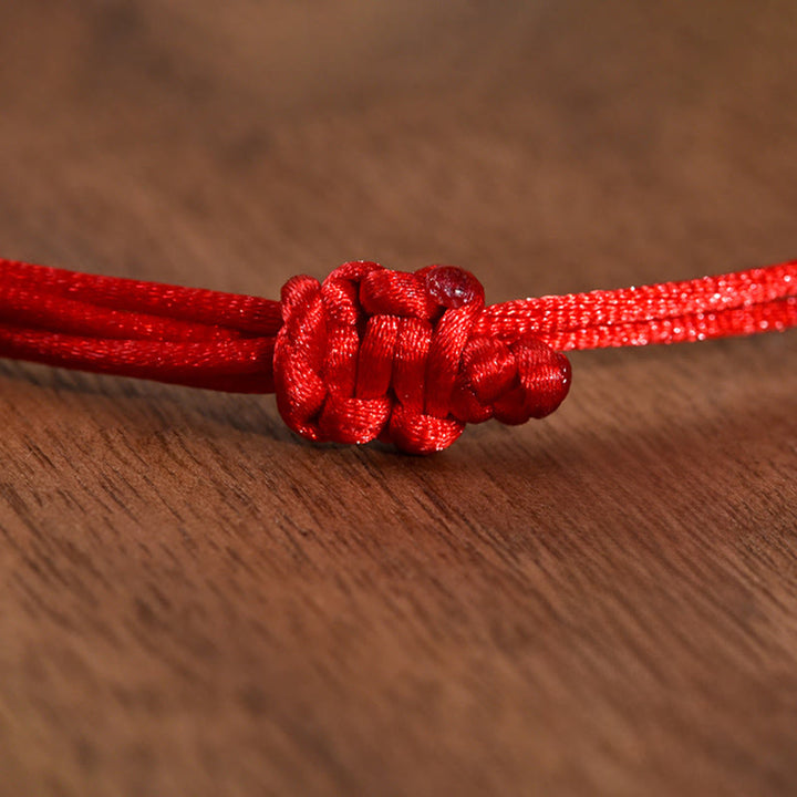 Collar ajustable con cuentas de madera de durazno y cierre de longevidad de plata con Buddha Stones, hilo rojo, para gatos y perros pequeños. - image 12