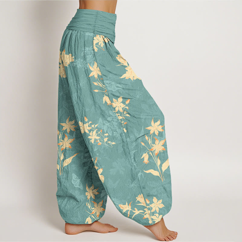 Pantalones Buddha Stones con estampado de hojas y flores frescas y refinadas para mujer, con cintura elástica - image 7