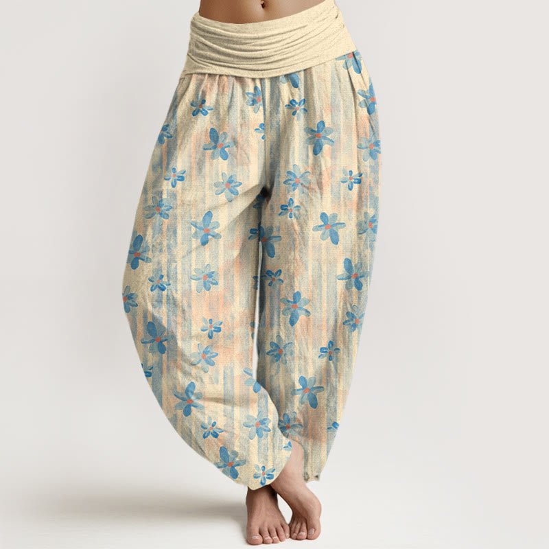 Pantalones harén de algodón con estampado floral de Buddha Stones para mujer, cintura elástica - LimónChiffon - US16，UK/AU20，EU48 (3XL) - image 0
