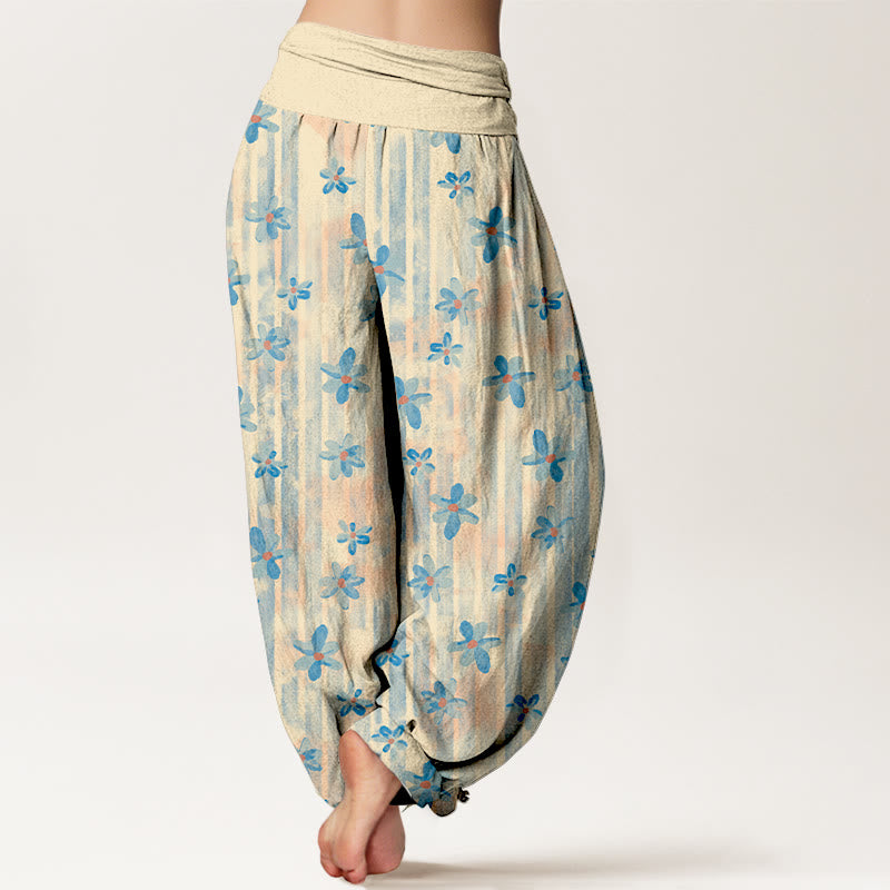 Pantalones harén de algodón con estampado floral de Buddha Stones para mujer, cintura elástica - image 1